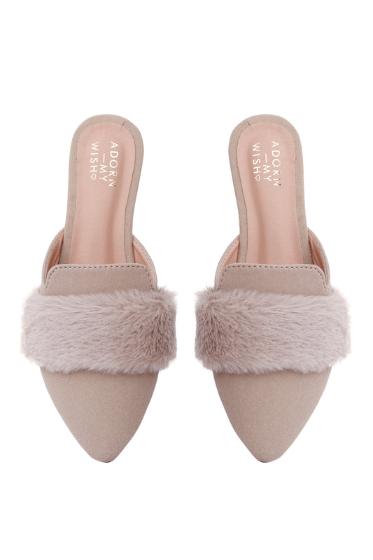 Beige Furry Mules