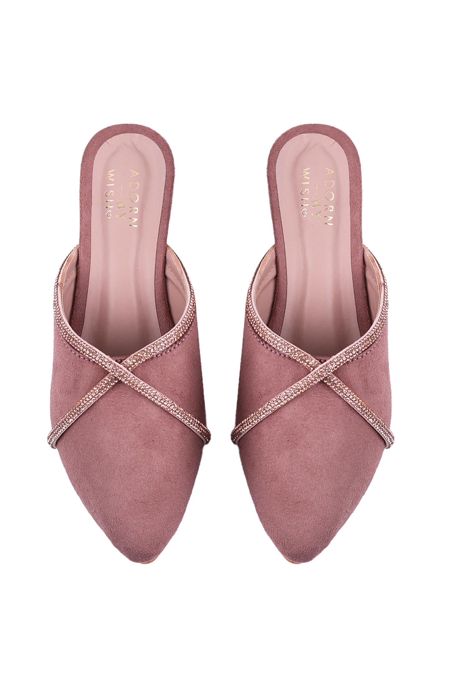 Criss-Cross Bling Mules Champagne Pink