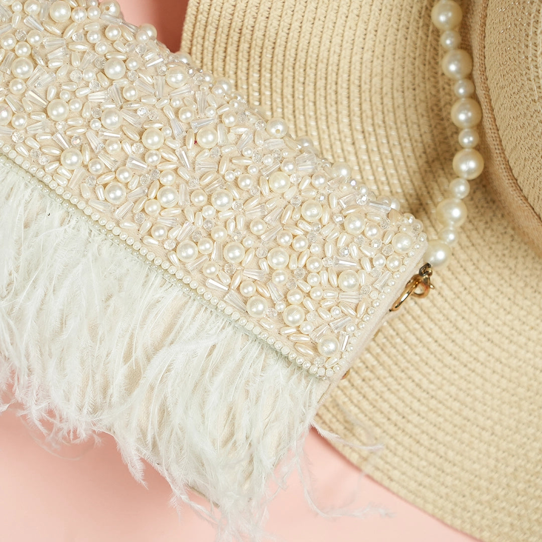 PEARL FEATHER TRIM BAG