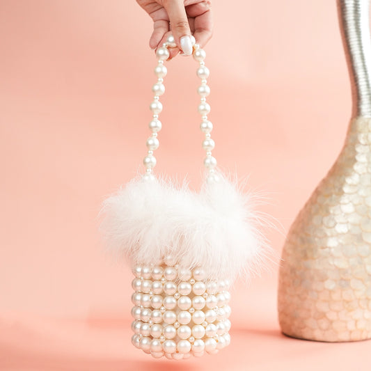 White Fur Bucket Bag