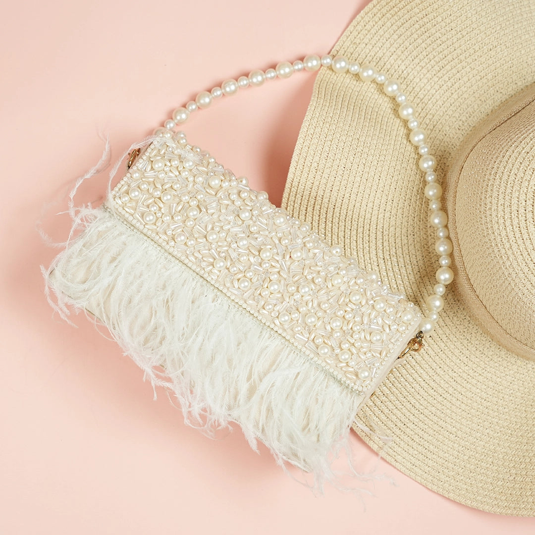 PEARL FEATHER TRIM BAG