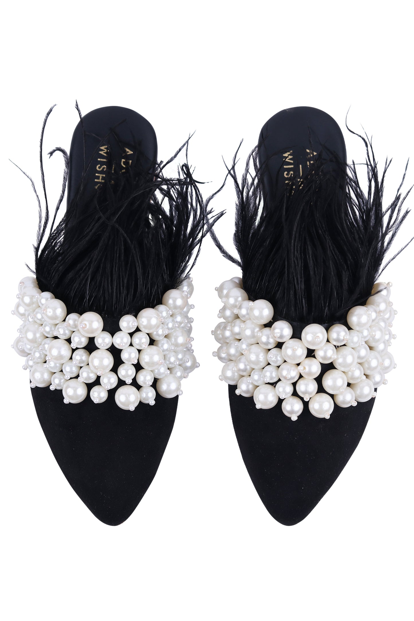 Black Feather Pearl Mules