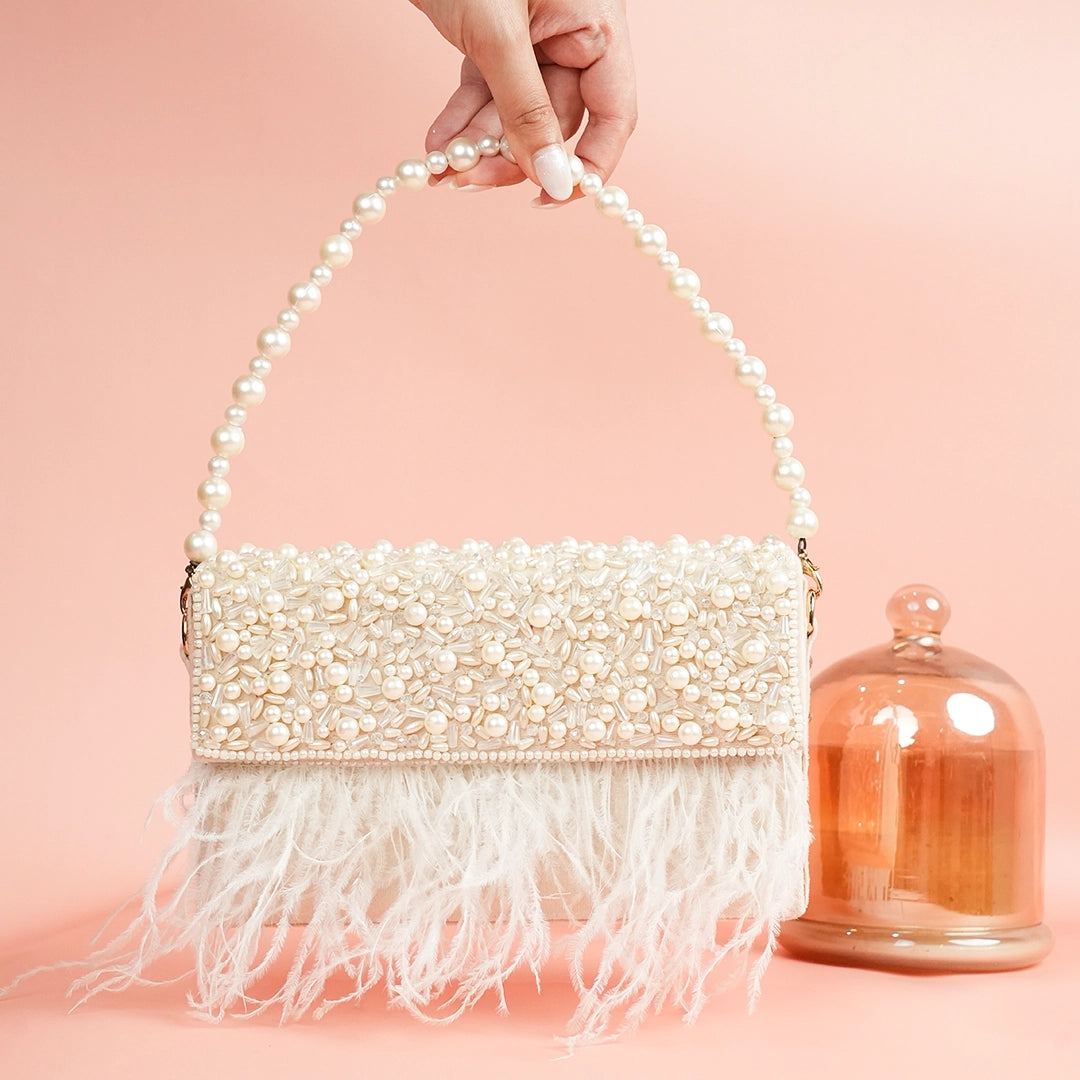 PEARL FEATHER TRIM BAG