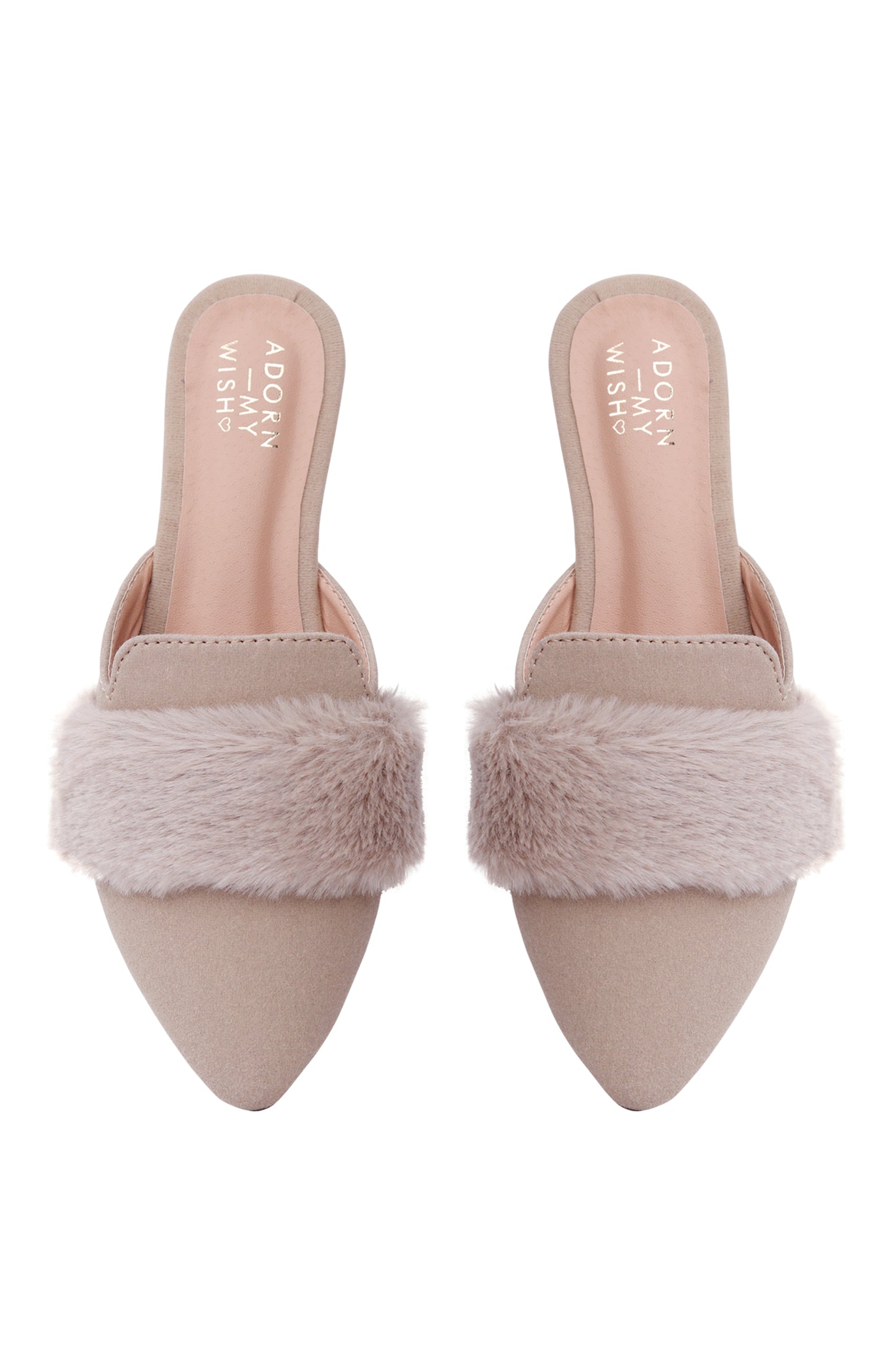 Beige Furry Mules