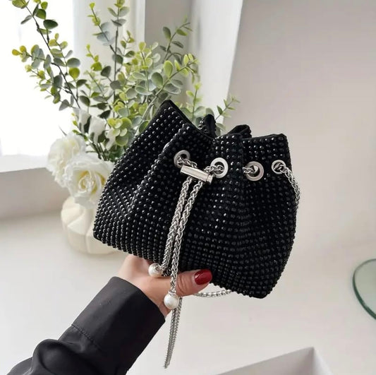 Black Rhinestone Bucket Bag