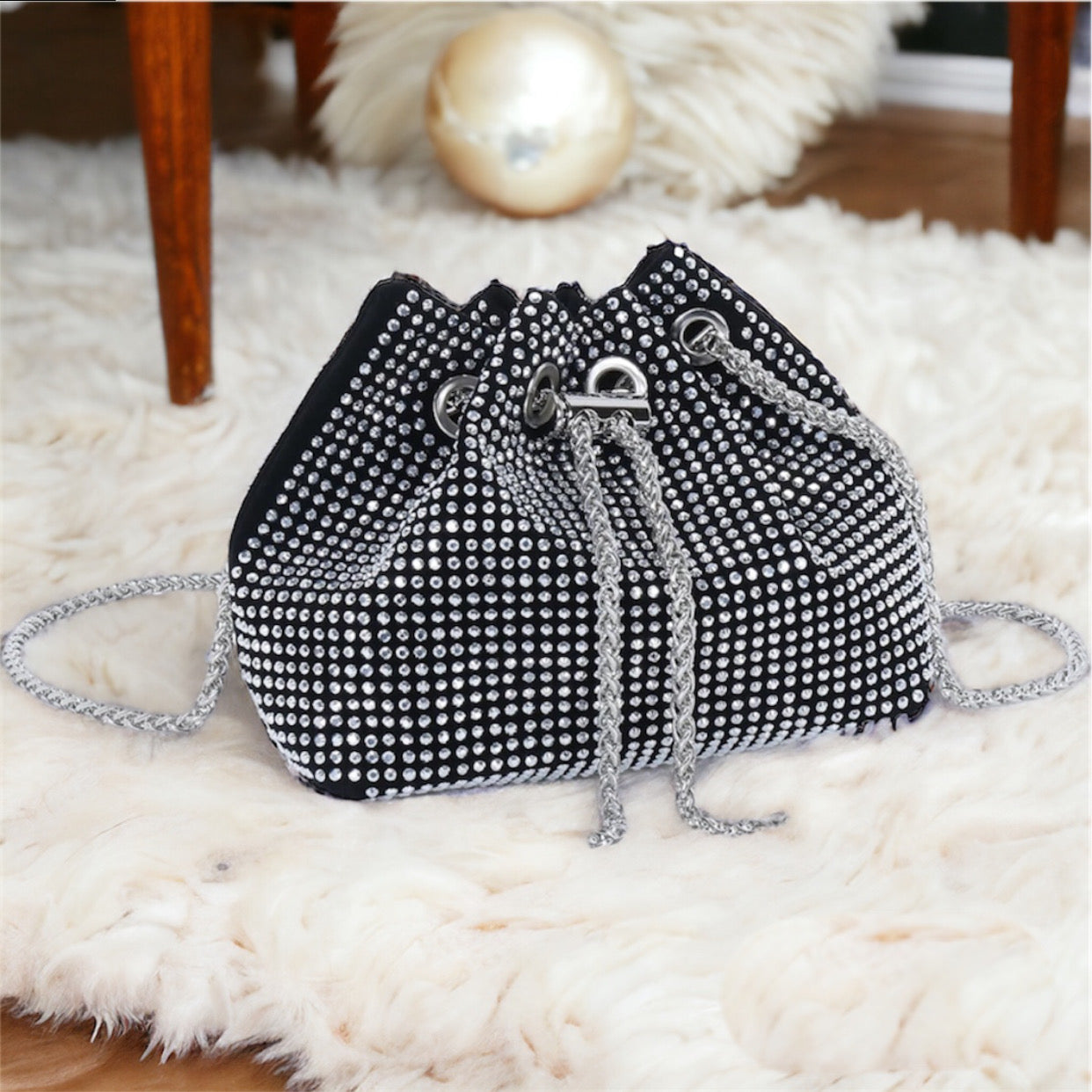 Silver Rhinestone Bucket Bag