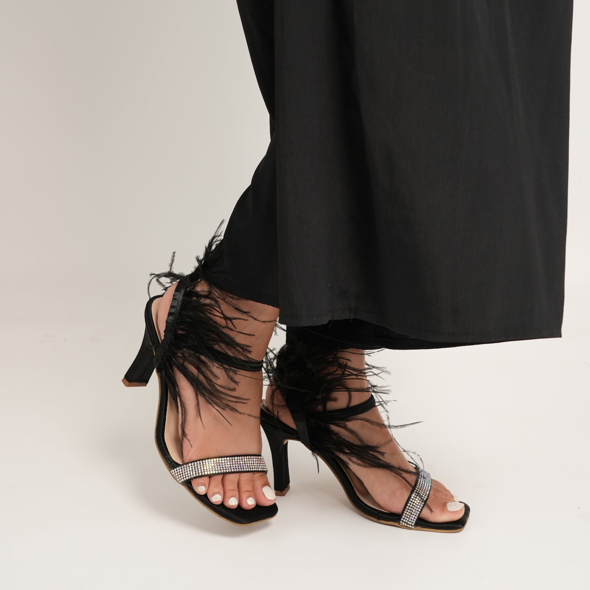 Black Beast Fluffy Faux Feather Heels – Adorn My Wish