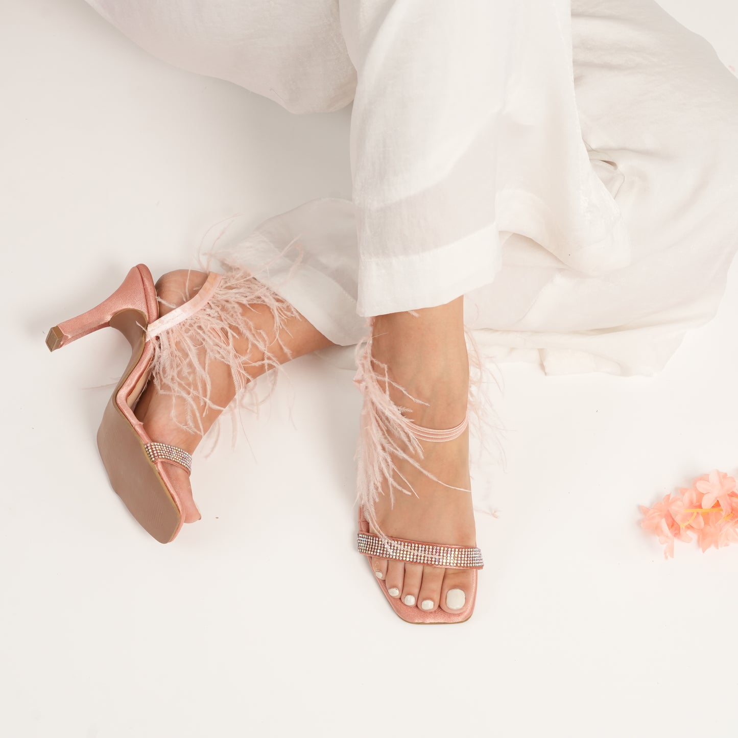 Pink Swan Fluffy Feather Heels