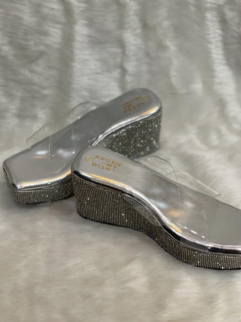 Y2K Silver Glitter Heels