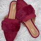 Maroon Furry Mules