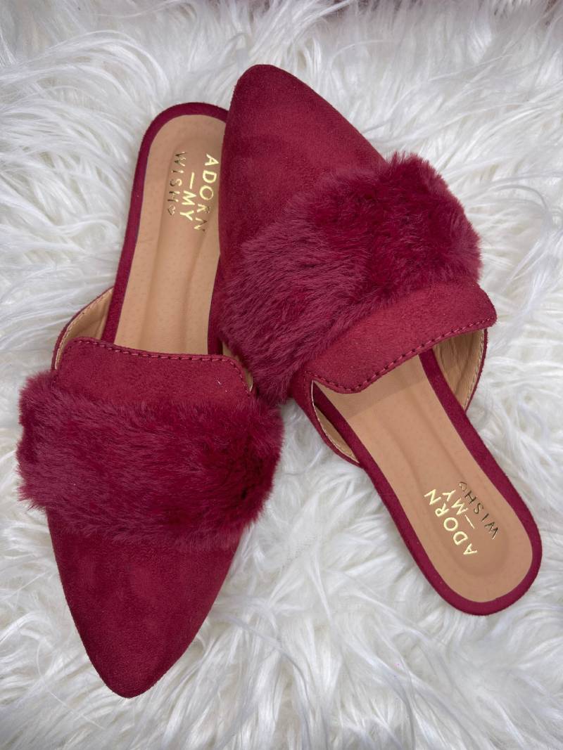 Maroon Furry Mules