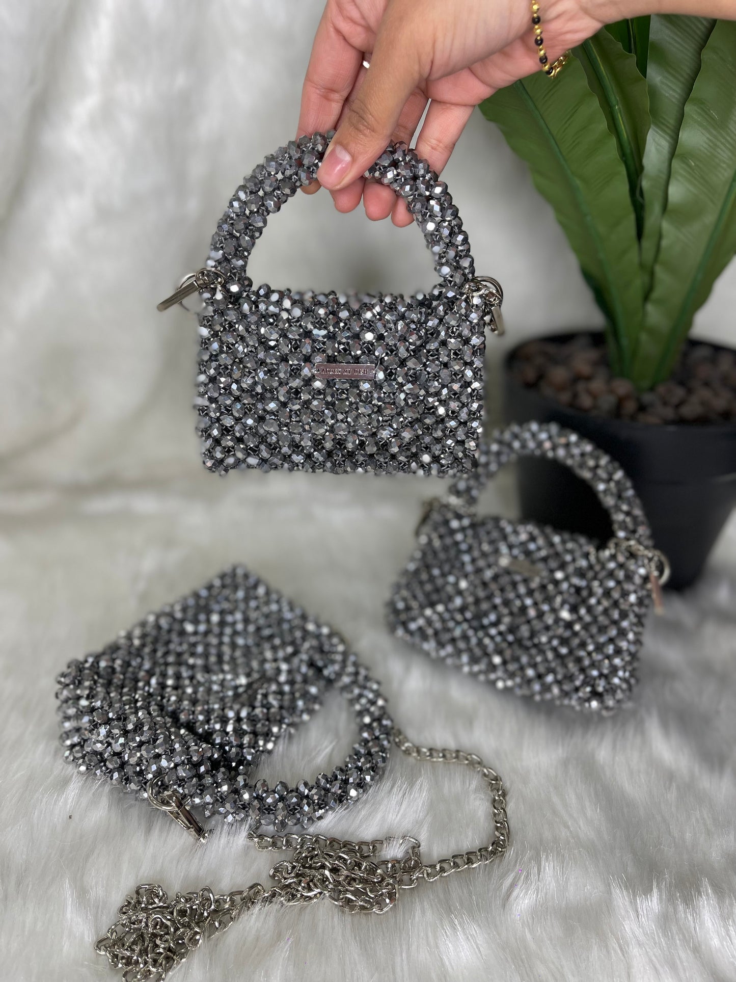 Silver Mini Crystal Bag