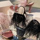 Black Beast Fluffy Faux Feather Heels