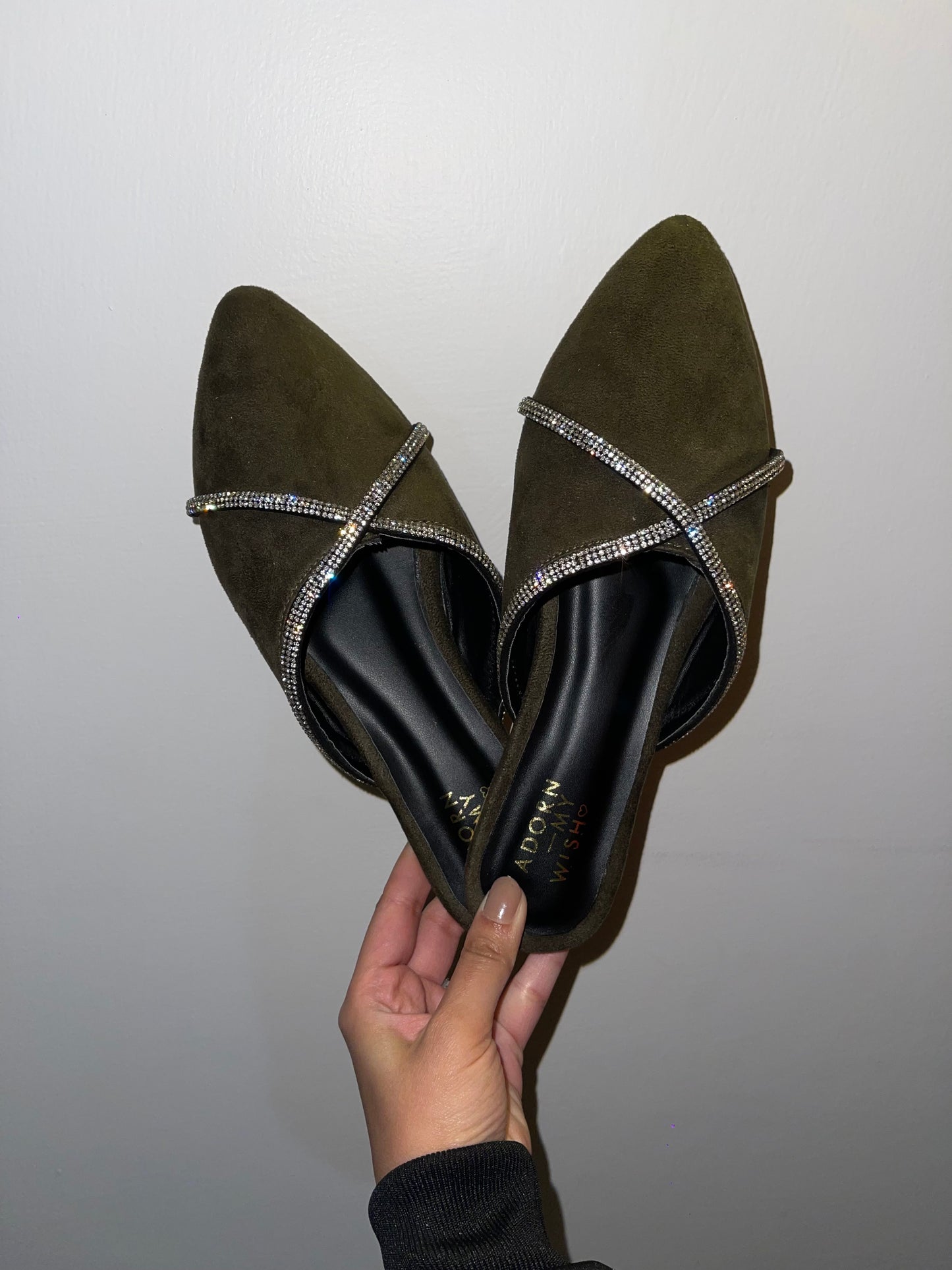 Criss-Cross Bling Mules Dark Olive