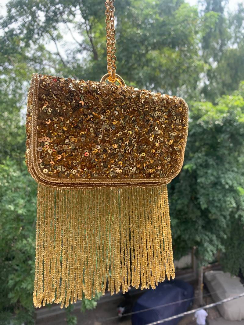 gold beaded bag